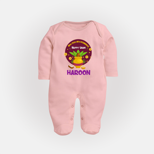 New Year New Beginnings – Happy Ugadi Baby Fullbody Suit - BABY PINK - New Born (Chest 7.5")