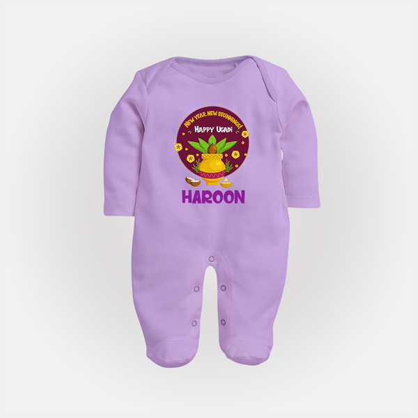 New Year New Beginnings – Happy Ugadi Baby Fullbody Suit - LILAC - New Born (Chest 7.5")