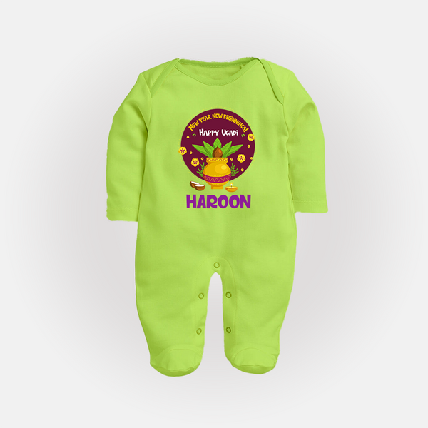 New Year New Beginnings – Happy Ugadi Baby Fullbody Suit - LIME GREEN - New Born (Chest 7.5")