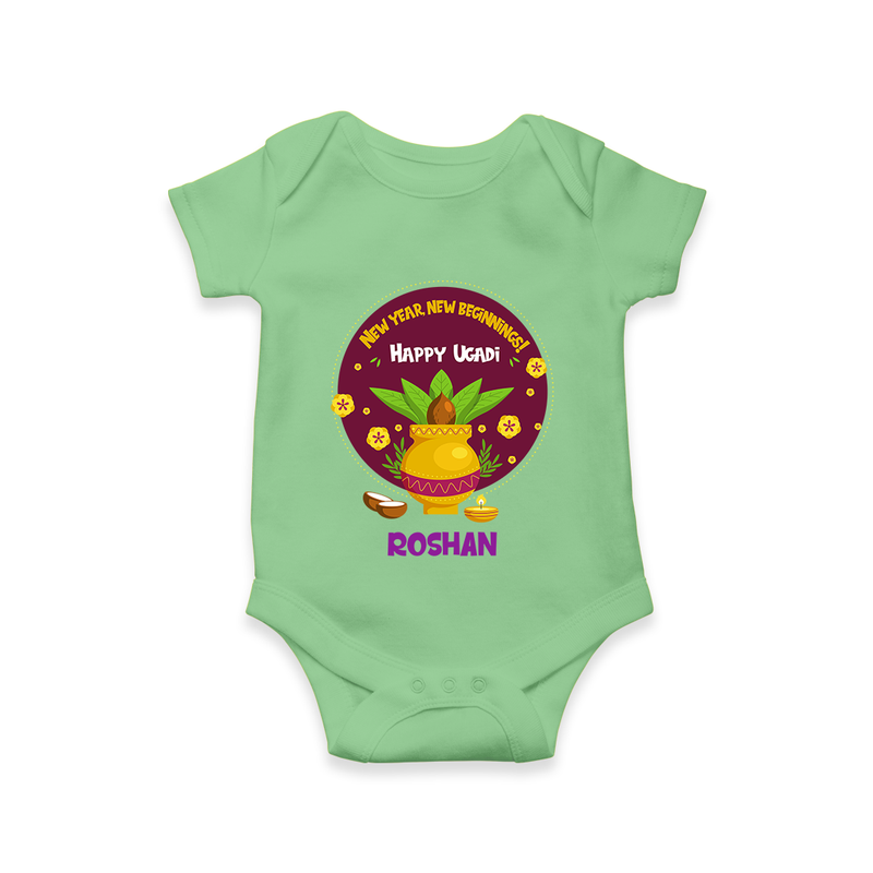  New Year, New Beginnings! - Happy Ugadi Themed Customized Romper For Babies With Name - GREEN - 0 - 3 Months Old (Chest 16")