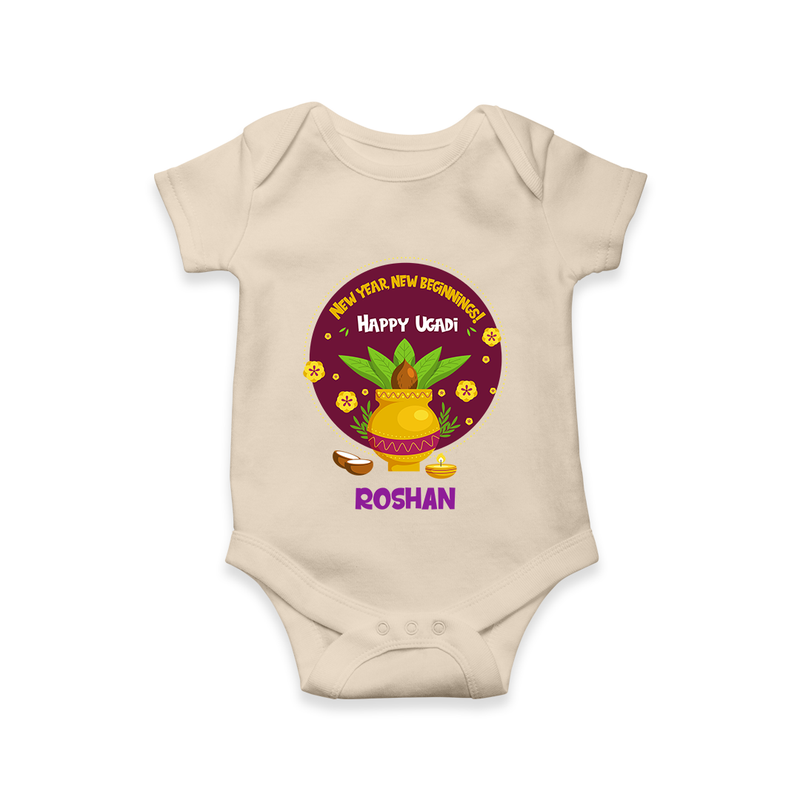  New Year, New Beginnings! - Happy Ugadi Themed Customized Romper For Babies With Name - IVORY - 0 - 3 Months Old (Chest 16")