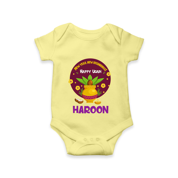 New Year New Beginnings – Happy Ugadi Baby Romper - PASTEL YELLOW - New Born (Chest 14")