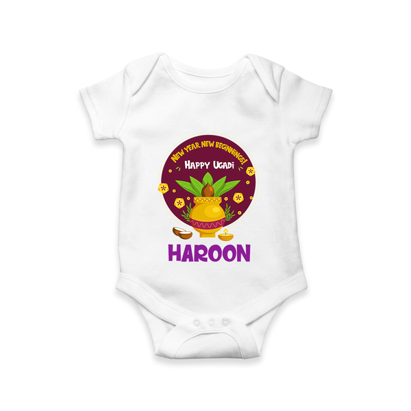 New Year New Beginnings – Happy Ugadi Baby Romper - WHITE - New Born (Chest 14")
