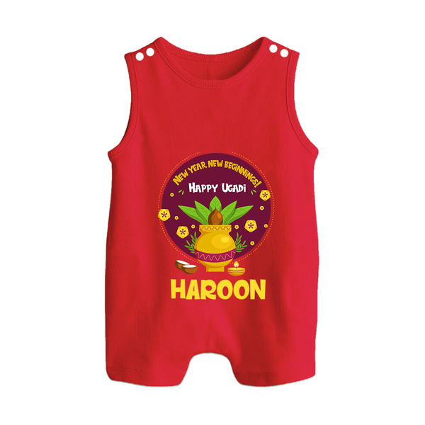 New Year New Beginnings – Happy Ugadi Baby Romper Suit - RED - 0 - 5 Months Old (Chest 18")