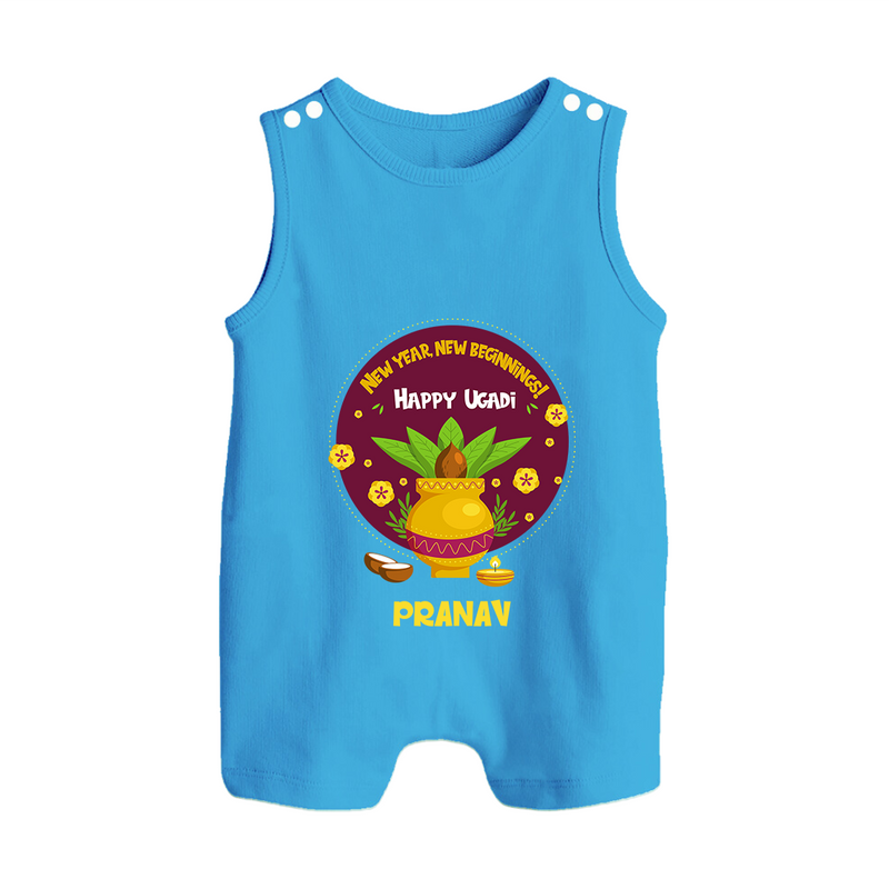  New Year, New Beginnings! - Happy Ugadi Themed Customized Romper Suit For Babies With Name - ROYAL BLUE - 0 - 5 Months Old (Chest 18")