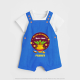  New Year, New Beginnings! - Happy Ugadi Themed Customized Dungaree Set For Kids With Name - COBALT BLUE - 0 - 5 Months Old (Chest 18")