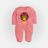  New Year, New Beginnings! - Happy Ugadi Themed Customized Sleep Suit For Babies With Name - PEACH - New Born (Chest 7.5")