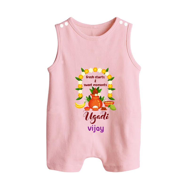  Fresh Starts & Sweet Moments - Ugadi Themed Customized Romper Suit For Babies With Name - BABY PINK - 0 - 5 Months Old (Chest 18")