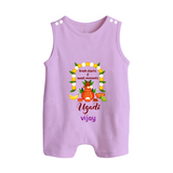  Fresh Starts & Sweet Moments - Ugadi Themed Customized Romper Suit For Babies With Name - LILAC - 0 - 5 Months Old (Chest 18")