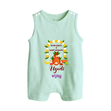  Fresh Starts & Sweet Moments - Ugadi Themed Customized Romper Suit For Babies With Name - MINT GREEN - 0 - 5 Months Old (Chest 18")