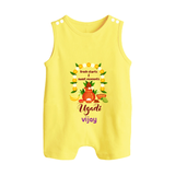  Fresh Starts & Sweet Moments - Ugadi Themed Customized Romper Suit For Babies With Name - PASTEL YELLOW - 0 - 5 Months Old (Chest 18")