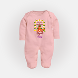  Fresh Starts & Sweet Moments - Ugadi Themed Customized Sleep Suit For Babies With Name - BABY PINK - New Born (Chest 7.5")