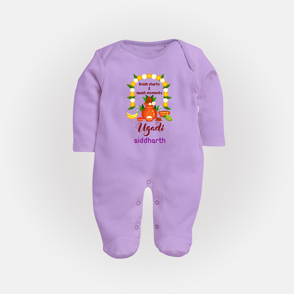 Fresh Starts & Sweet Moments Ugadi Baby Fullbody Suit - LILAC - New Born (Chest 7.5")
