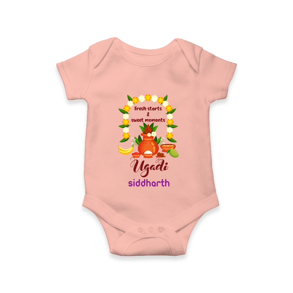 Fresh Starts & Sweet Moments Ugadi Baby Romper - PEACH - New Born (Chest 14")