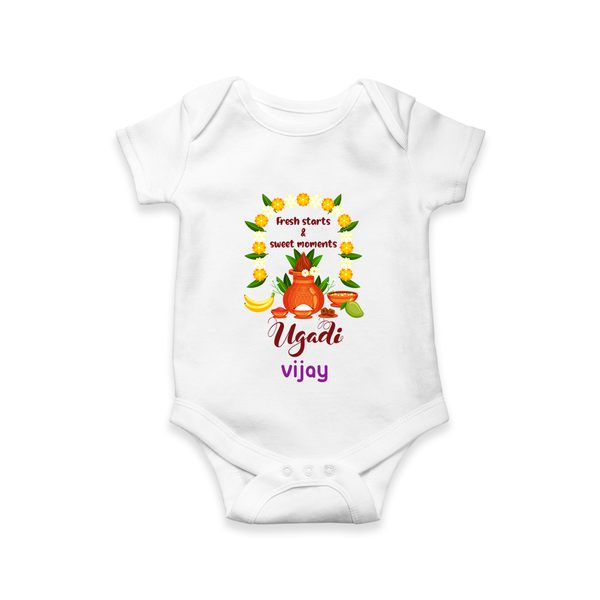  Fresh Starts & Sweet Moments - Ugadi Themed Customized Romper For Babies With Name - WHITE - 0 - 3 Months Old (Chest 16")