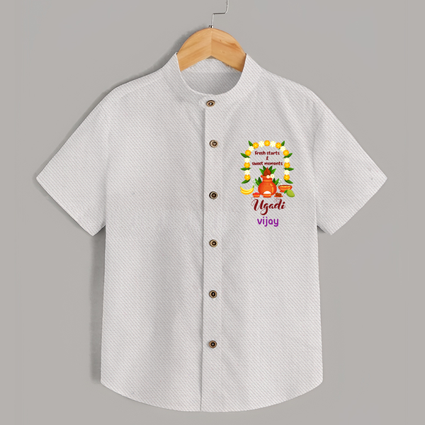  Fresh Starts & Sweet Moments - Ugadi Themed Customized Shirt For Kids With Name - WHITE - 0 - 6 Months Old (Chest 23")