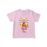  Fresh Starts & Sweet Moments - Ugadi Themed Customized T-Shirt For Kids With Name - PINK - 0-5 Months Old (Chest 17")