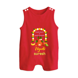  Fresh Starts & Sweet Moments - Ugadi Themed Customized Romper Suit For Babies With Name - RED - 0 - 5 Months Old (Chest 18")