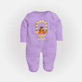  Fresh Starts & Sweet Moments - Ugadi Themed Customized Sleep Suit For Babies With Name - LILAC - New Born (Chest 7.5")