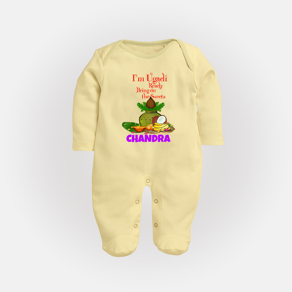 I’m Ugadi Ready – Bring on the Sweets Baby Fullbody Suit - PASTEL YELLOW - New Born (Chest 7.5")