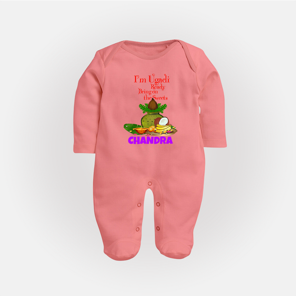 I’m Ugadi Ready – Bring on the Sweets Baby Fullbody Suit - PEACH - New Born (Chest 7.5")