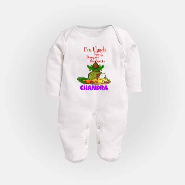 I’m Ugadi Ready – Bring on the Sweets Baby Fullbody Suit - WHITE - New Born (Chest 7.5")
