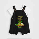  I'm Ugadi, Ready Bring On The Sweets  - Happy Ugadi Themed Customized Dungaree Set For Kids With Name - BLACK - 0 - 5 Months Old (Chest 18")