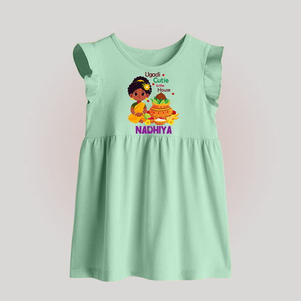 Ugadi Cutie in the House Girl Illustration– Personalized   BabyFrock - MINT GREEN - 0 - 3 Months Old (Chest 17")