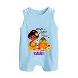 Ugadi Cutie in the House Girl Illustration– Personalized Baby Romper Suit - BABY BLUE - 0 - 5 Months Old (Chest 18")