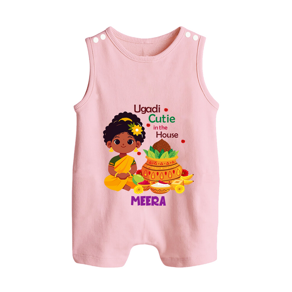 Ugadi Cutie In The House - Happy Ugadi Themed Customized Romper Suit For Babies With Name - BABY PINK - 0 - 5 Months Old (Chest 18")