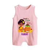 Ugadi Cutie in the House Girl Illustration– Personalized Baby Romper Suit - BABY PINK - 0 - 5 Months Old (Chest 18")