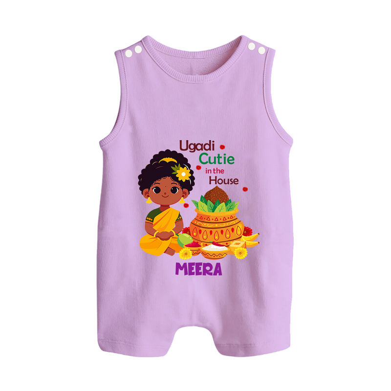 Ugadi Cutie In The House - Happy Ugadi Themed Customized Romper Suit For Babies With Name - LILAC - 0 - 5 Months Old (Chest 18")