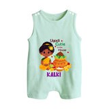 Ugadi Cutie in the House Girl Illustration– Personalized Baby Romper Suit - MINT GREEN - 0 - 5 Months Old (Chest 18")