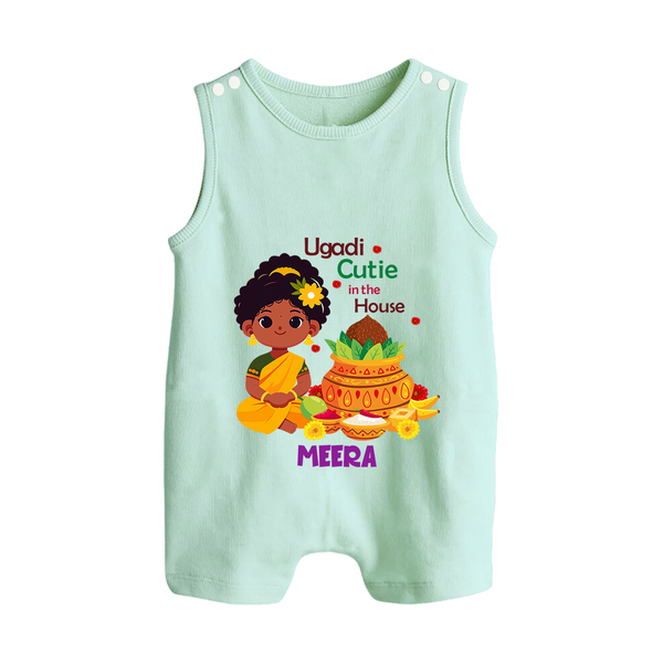 Ugadi Cutie In The House - Happy Ugadi Themed Customized Romper Suit For Babies With Name - MINT GREEN - 0 - 5 Months Old (Chest 18")