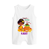 Ugadi Cutie in the House Girl Illustration– Personalized Baby Romper Suit - WHITE - 0 - 5 Months Old (Chest 18")