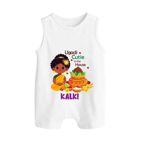 Ugadi Cutie in the House Girl Illustration– Personalized Baby Romper Suit - WHITE - 0 - 5 Months Old (Chest 18")