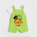 Ugadi Cutie In The House - Happy Ugadi Themed Customized Dungaree Set For Kids With Name - GREEN - 0 - 5 Months Old (Chest 18")