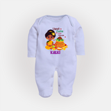 Ugadi Cutie in the House Girl Illustration– Personalized Baby Fullbody Suit - BABY BLUE - New Born (Chest 7.5")