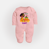 Ugadi Cutie in the House Girl Illustration– Personalized Baby Fullbody Suit - BABY PINK - New Born (Chest 7.5")