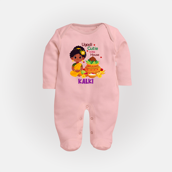 Ugadi Cutie in the House Girl Illustration– Personalized Baby Fullbody Suit - BABY PINK - New Born (Chest 7.5")