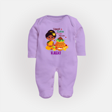 Ugadi Cutie in the House Girl Illustration– Personalized Baby Fullbody Suit - LILAC - New Born (Chest 7.5")