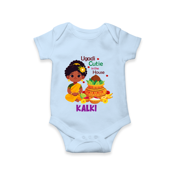Ugadi Cutie in the House Girl Illustration– Personalized Baby Romper - BABY BLUE - New Born (Chest 14")