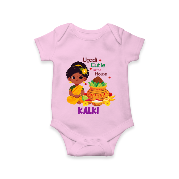 Ugadi Cutie in the House Girl Illustration– Personalized Baby Romper - BABY PINK - New Born (Chest 14")