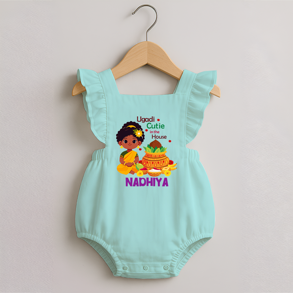 Ugadi Cutie in the House Girl Illustration– Personalized   RomperFrock - MINT GREEN - 0 - 3 Months Old (Chest 19")