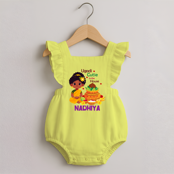 Ugadi Cutie in the House Girl Illustration– Personalized   RomperFrock - PASTEL YELLOW - 0 - 3 Months Old (Chest 19")