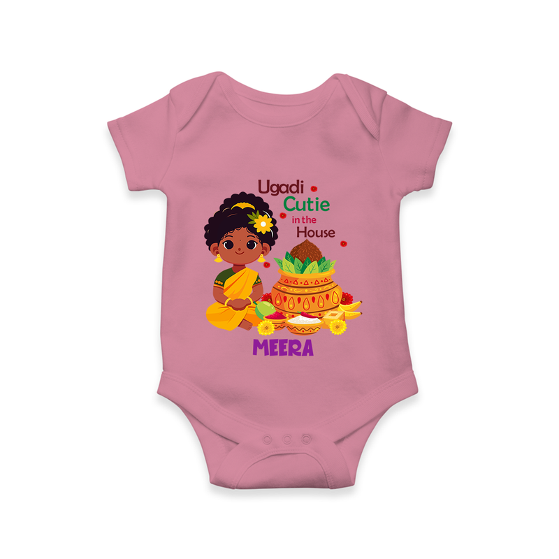 Ugadi Cutie In The House - Happy Ugadi Themed Customized Romper For Babies With Name - ONION - 0 - 3 Months Old (Chest 16")