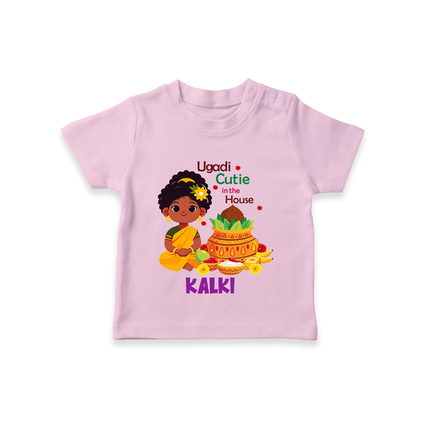 Ugadi Cutie in the House Girl Illustration– Personalized   T-shirt - BABY PINK - 0-5 Months Old (Chest 17")