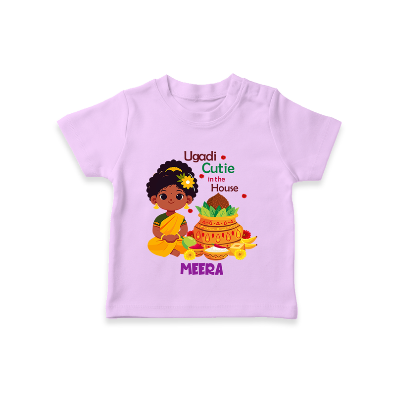 Ugadi Cutie In The House - Happy Ugadi Themed Customized T-Shirt For Kids With Name - LILAC - 0-5 Months Old (Chest 17")