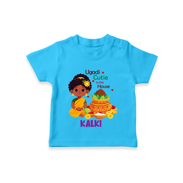 Ugadi Cutie in the House Girl Illustration– Personalized   T-shirt - SKY BLUE - 0-5 Months Old (Chest 17")