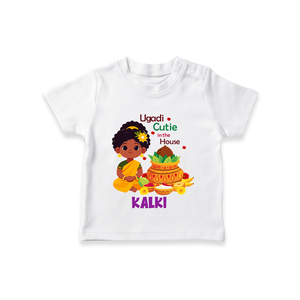 Ugadi Cutie in the House Girl Illustration– Personalized   T-shirt - WHITE - 0-5 Months Old (Chest 17")